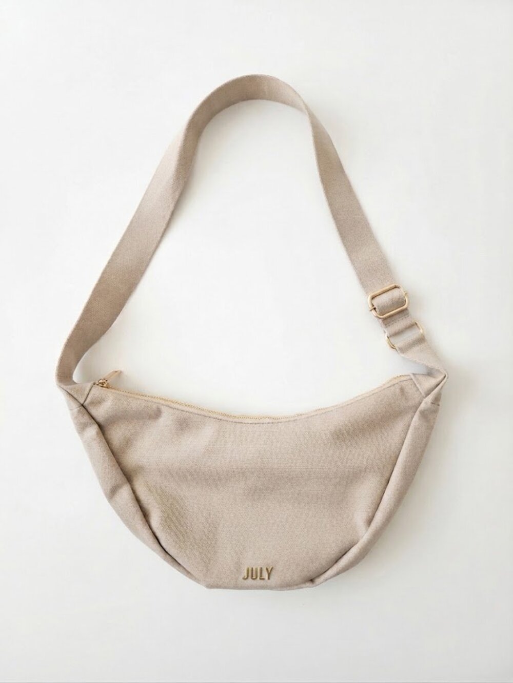 July Everyday Crescent Bag Minimalist Crossbody Beige Taupe Canvas Purse
